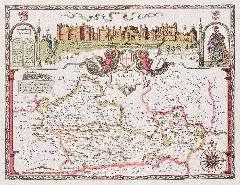 Carte Berkshire, gravé par Jodocus Hondius (1563-1612) du Théâtre de l'Empire de Grande-Bretagne de John Speed, pub. par John Sudbury et George Humble, 1611-1612