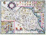 Carte Les circonscriptions nord et est du Yorkshire, gravées par Jodocus Hondius (1563-1612) d'après le « Théâtre de l'Empire de Grande-Bretagne »