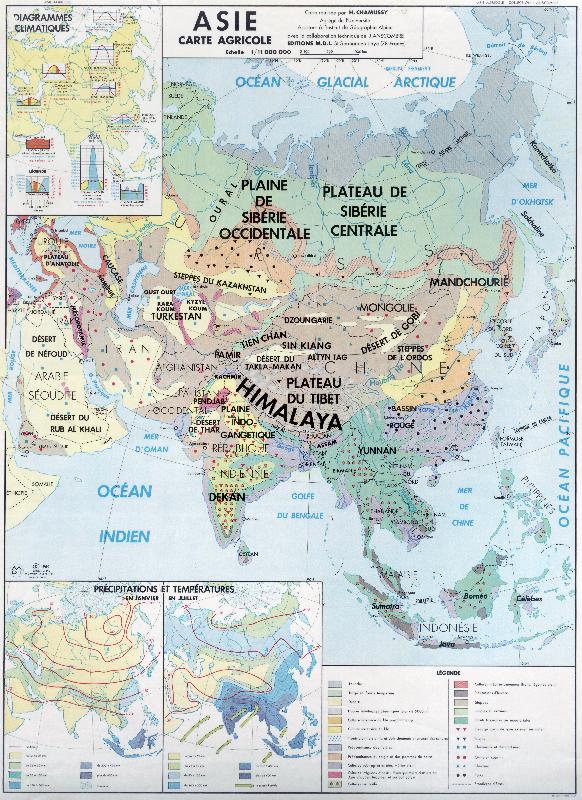 Carte scolaire de 1969 Asie : carte agricole