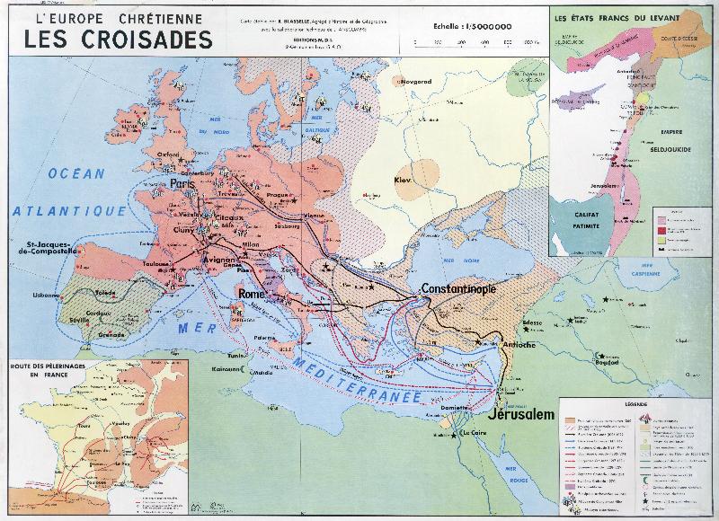 Carte scolaire de 1965 L'Europe chrétienne : les croisades