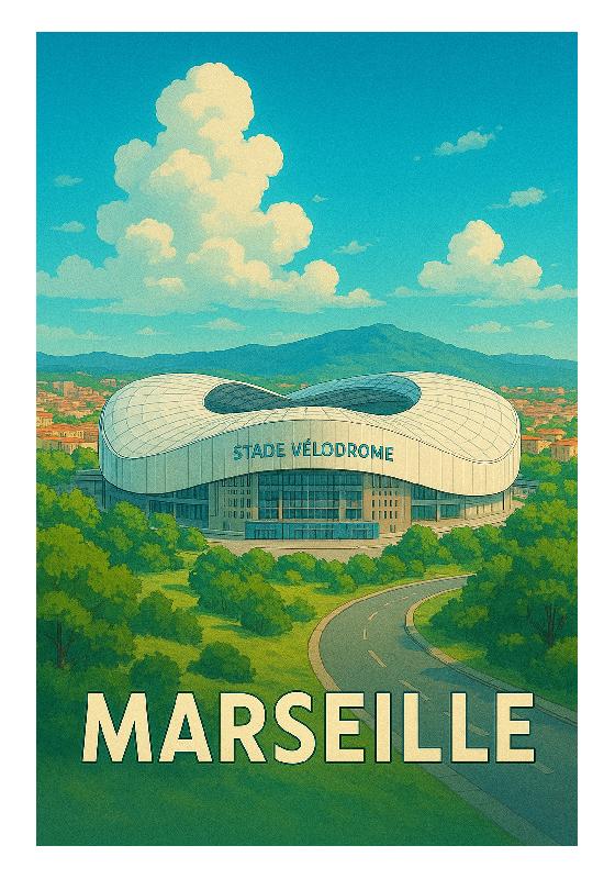 Affiche style Ghibli du stade vélodrome de Marseille