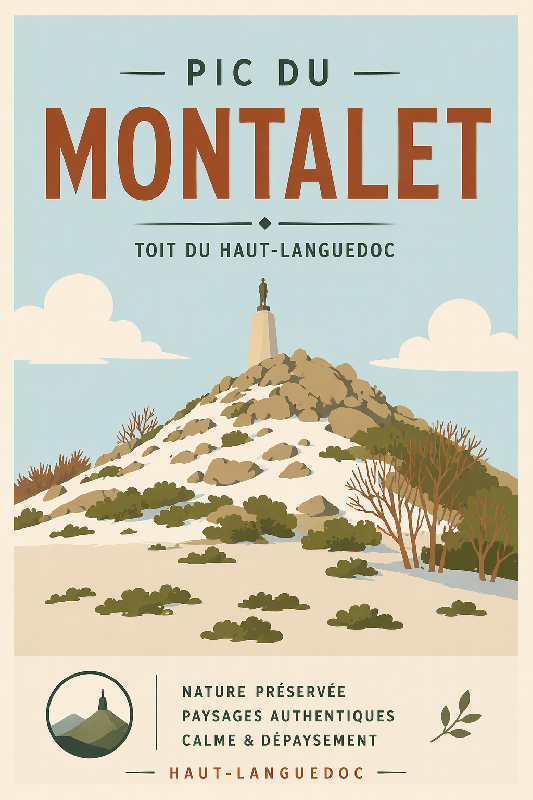 Affiche illustrée style moderne du pic du Montalet dans le Tarn