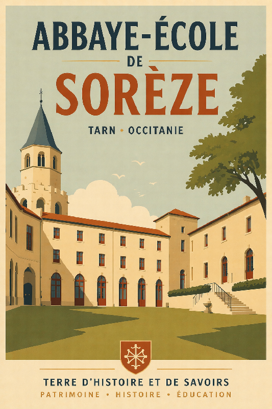 Affiche illustrée style moderne de l'abbaye école de Sorèze dans le Tarn