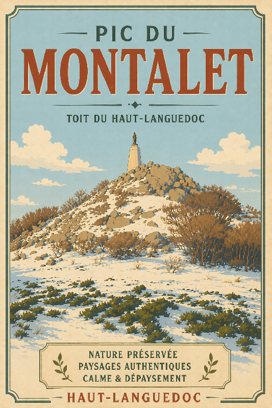 Affiche illustrée style ancien du Pic du Montalet dans le Tarn
