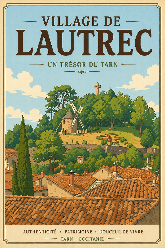 Affiche illustrée style ancien de Lautrec dans le Tarn