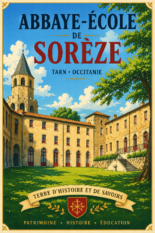 Affiche illustrée style ancien de l'Abbaye école de Sorèze dans le Tarn