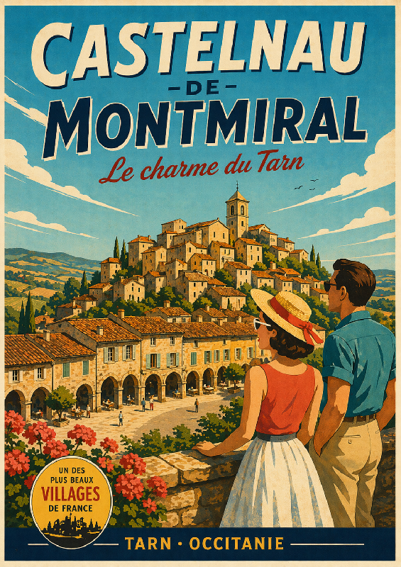 Affiche style ancien de Castelnau de Montmirail dans le Tarn