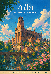 Affiche style Ghibli de la cathédrale d'Albi dans le Tarn