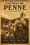 Affiche illustrée style ancien sépia du chateau de Penne dans le Tarn