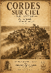 Affiche illustrée style ancien sépia de Cordes sur ciel dans le Tarn