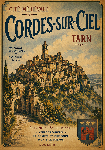 Affiche style ancien coloré de Cordes sur Ciel dans le Tarn