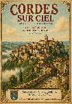 affiche style ancien coloré de Cordes sur ciel dans le Tarn