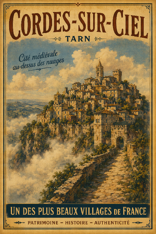 Affiche style ancien coloré de corde sur ciel dans le Tarn