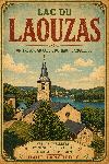 Affiche style ancien coloré du lac du Laouzas dans le Tarn