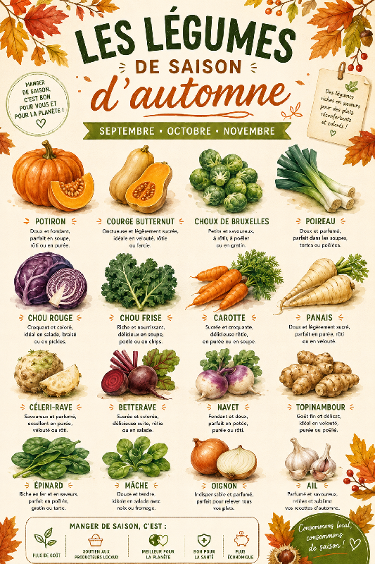 Affiche les légumes de la saison d'Automne