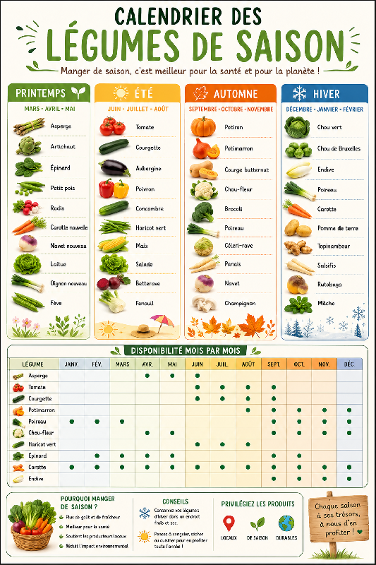Affiche calendrier des légumes de saison portrait