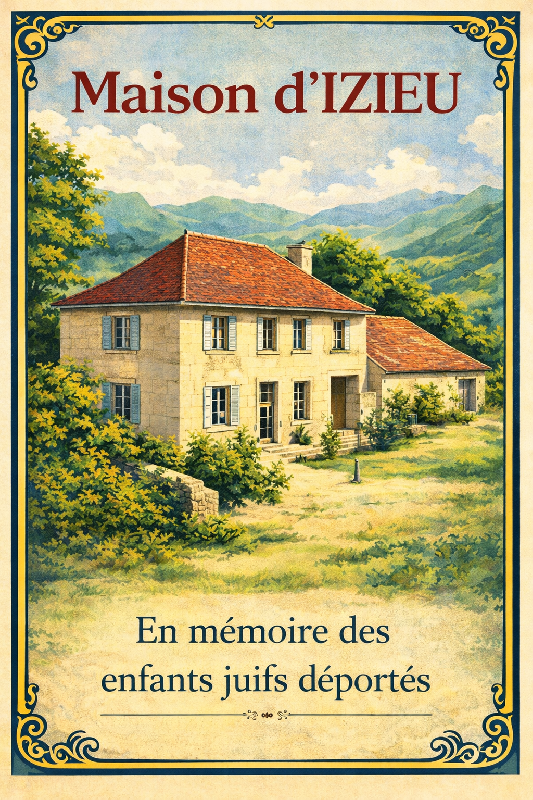Affiche illustration maison d'izieu colore