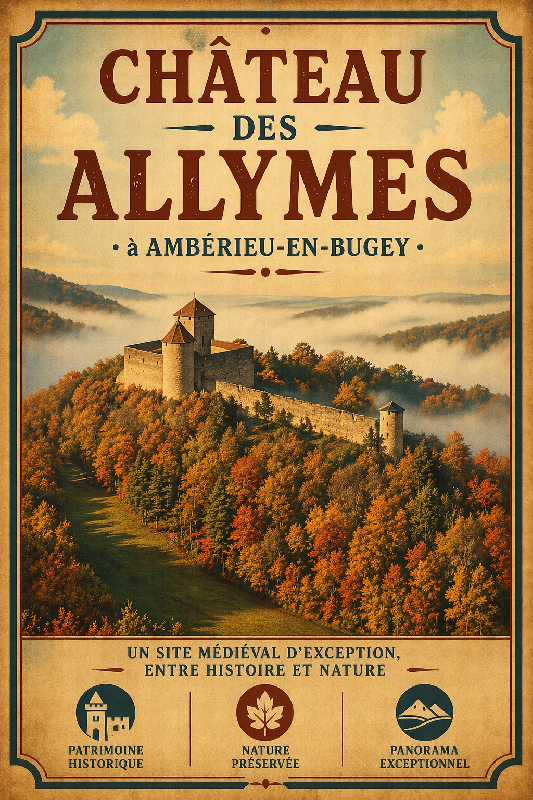 Affiche illustration Château des Allymes d'en Ambérieu-en-Bugey ancien colore