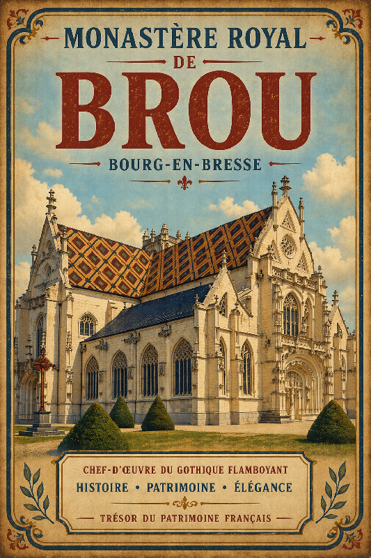 Affiche illustration monastere royal de brou de bourg en bresse ancien colore