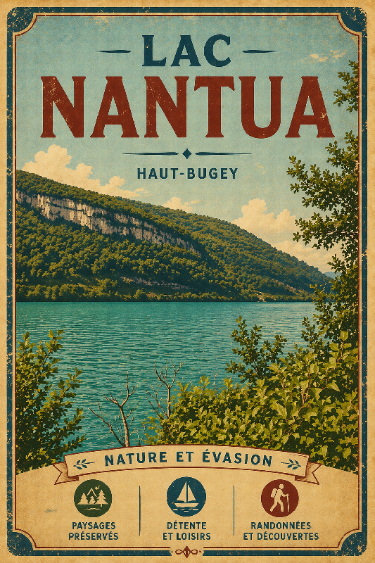 Affiche illustration lac nantua ancien colore
