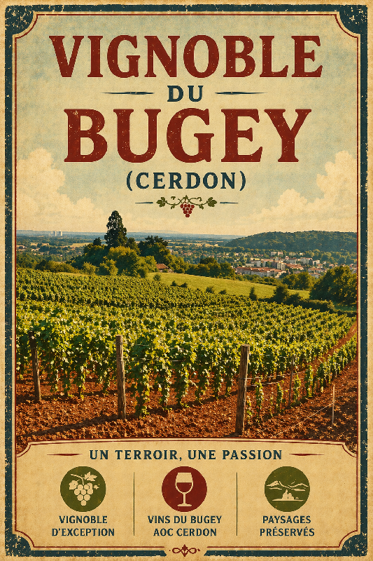 Affiche illustration vignoble bugey ancien colore