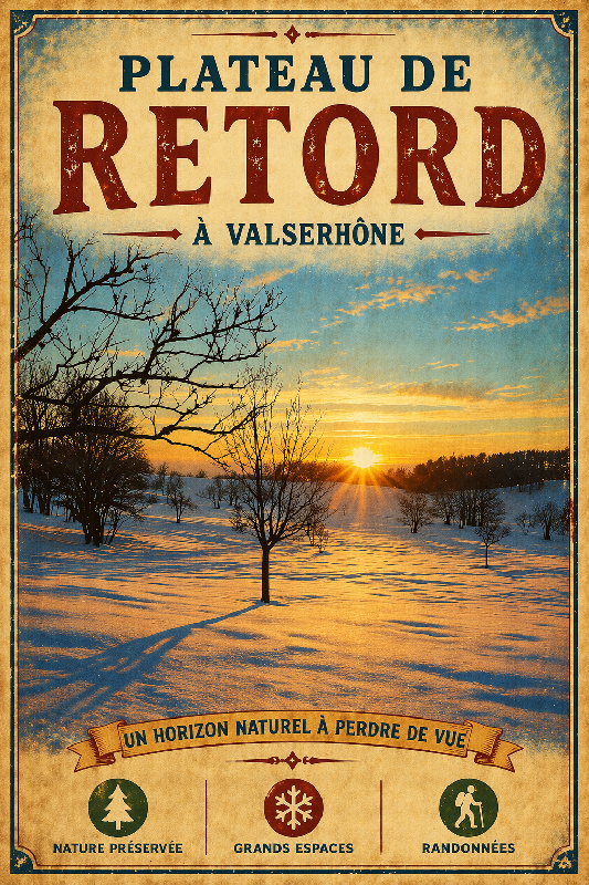 Affiche illustration plateau de retord a valserhone ancien colore
