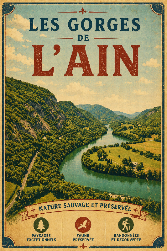 Affiche illustration gorge de l'ain ancien colore