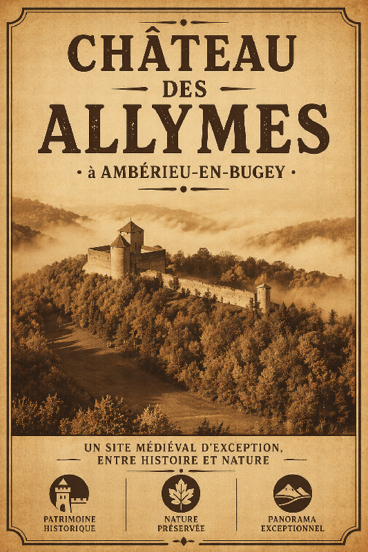 Affiche illustration Château des Allymes d'en Ambérieu-en-Bugey sepia