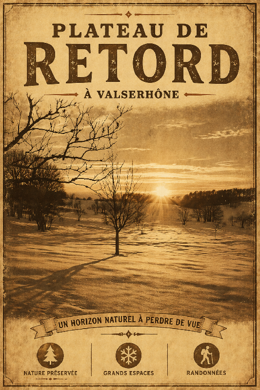 Affiche illustration plateau de retord a valserhone sepia