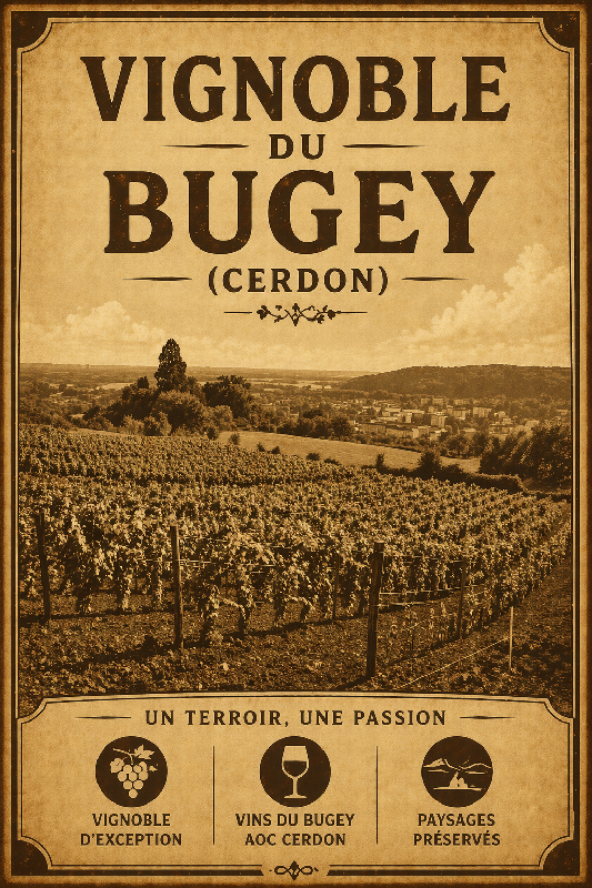 Affiche illustration vignoble bugey sepia
