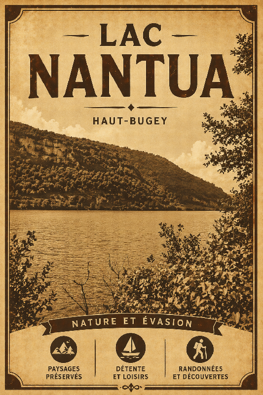 Affiche illustration lac nantua sepia
