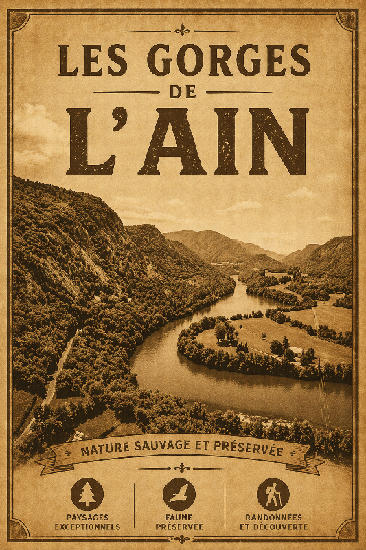Affiche illustration gorge de l'ain sepia
