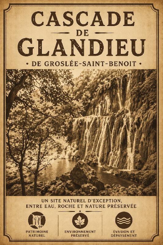 Affiche illustration Cascade de Glandieu de Groslée-Saint-Benoit sepia