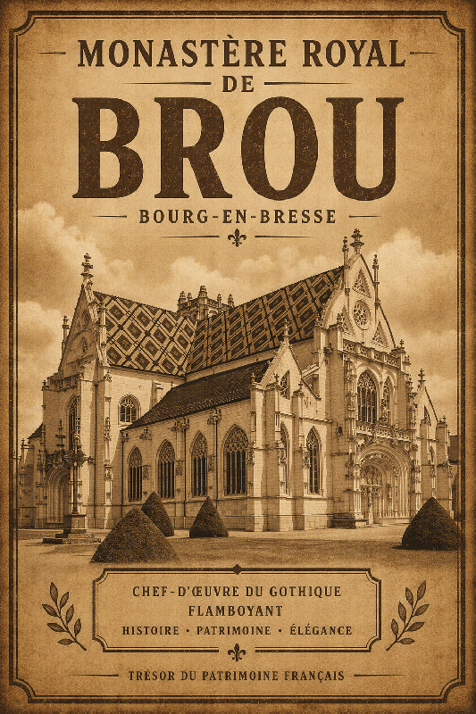 Affiche illustration monastere royal de brou de bourg en bresse sepia