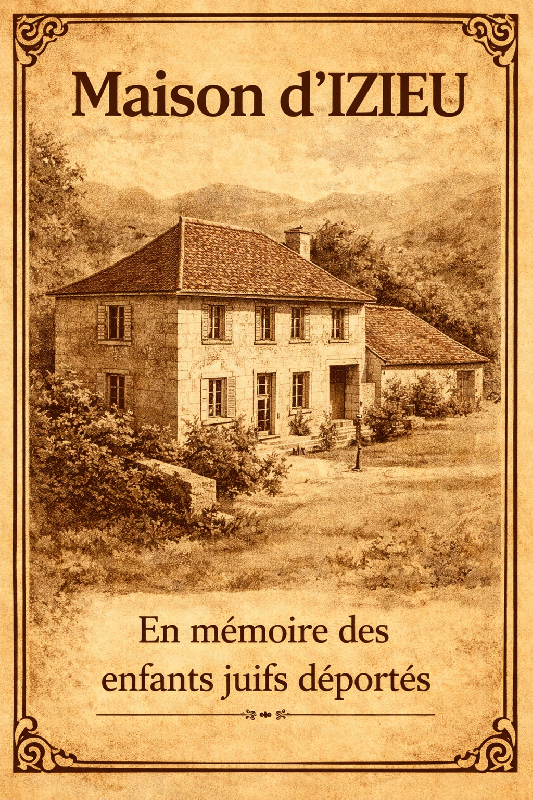 Affiche illustration maison d'izieu sepia