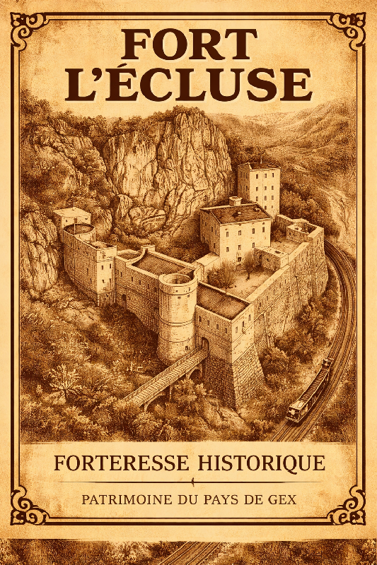 Affiche illustration Fort l'Écluse sepia