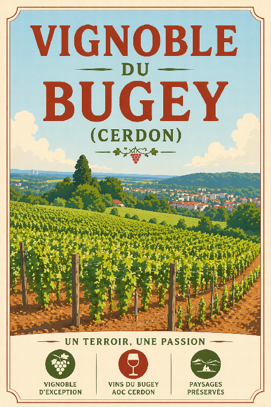 Affiche illustration vignoble bugey ghibli