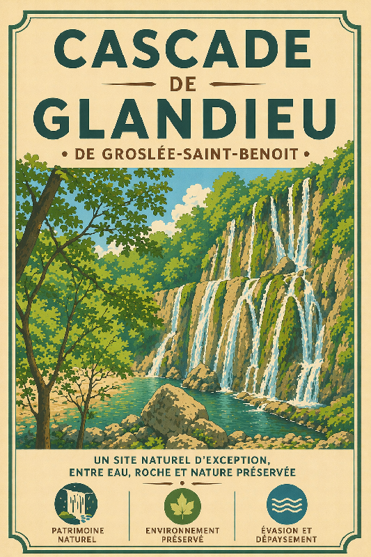 Affiche illustration Cascade de Glandieu de Groslée-Saint-Benoit ghibli