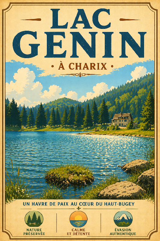 Affiche illustration Lac Genin à Charix ghibli
