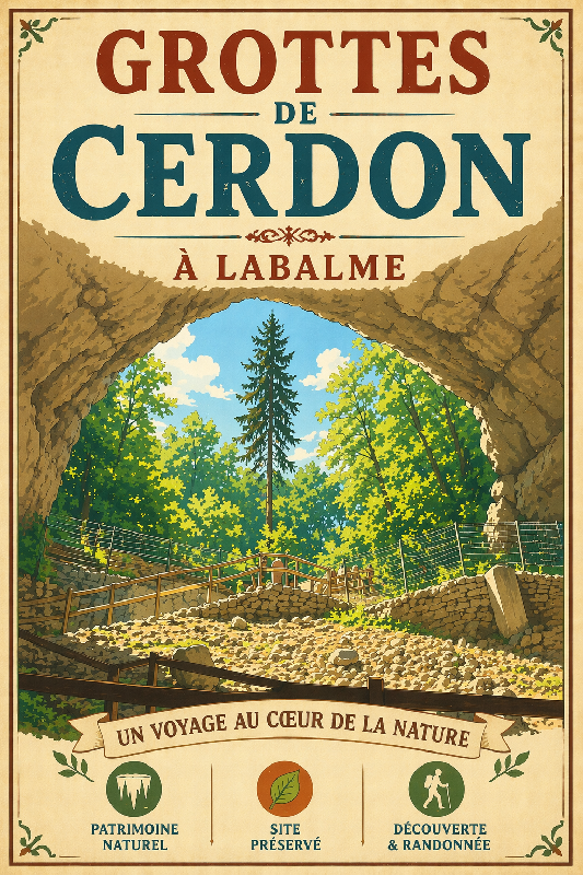Affiche illustration grotte de cerdon à labalme ghibli
