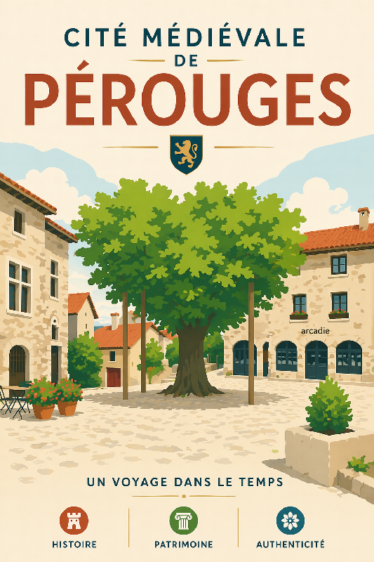 Affiche illustration cite medievale de pérouges moderne