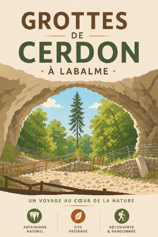 Affiche illustration grotte de cerdon à labalme moderne