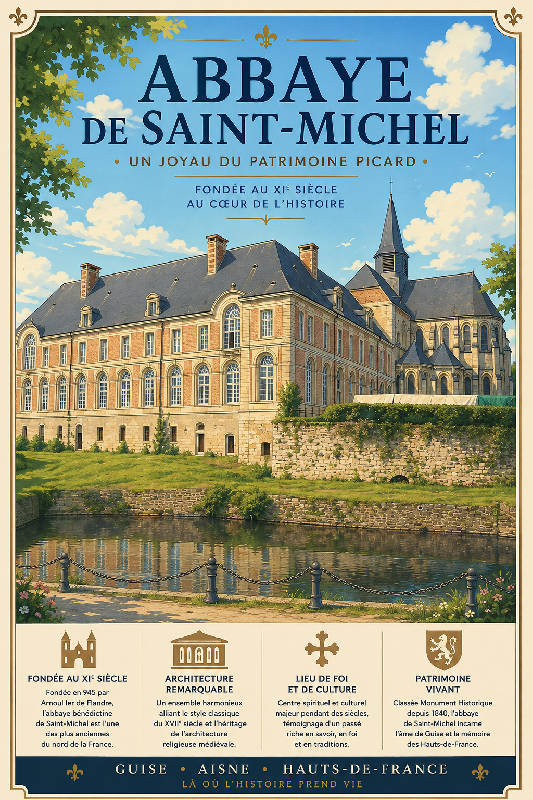 Affiche illustrée d'Abbaye de sint Michel dans un style ghibli
