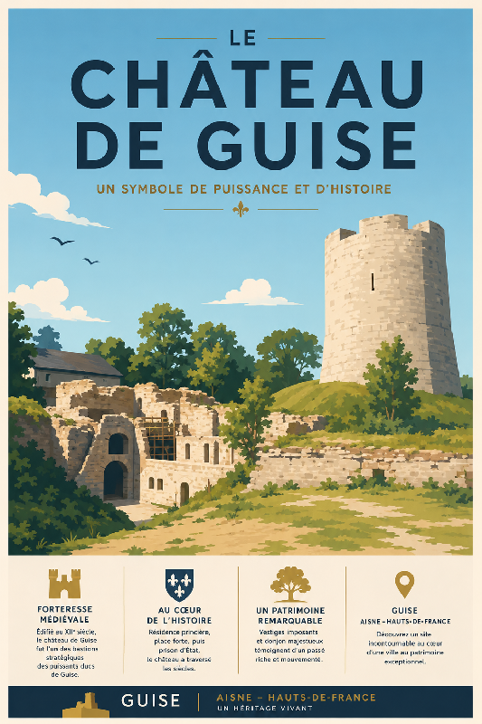 Affiche illustrée du chateau de guise dans un style moderne simplifié
