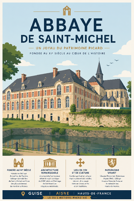 Affiche illustrée d'Abbaye de sint Michel dans un style moderne simplifié