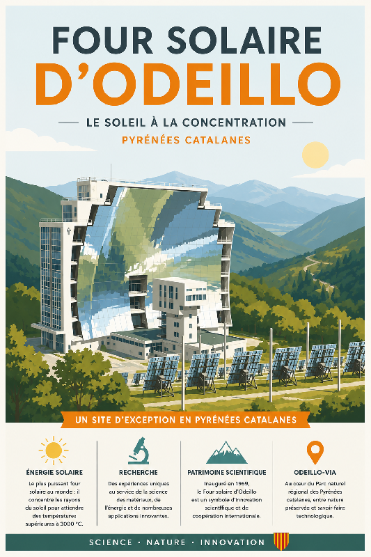 Affiche illustrée Four solaire d'Odeillo dans un style moderne simplifie