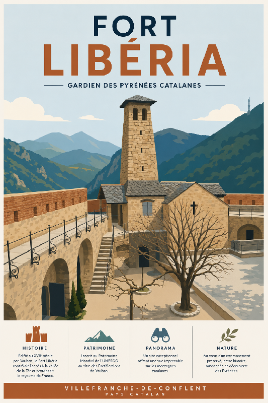 Affiche illustrée Fort Libéria dans un style moderne simplifie