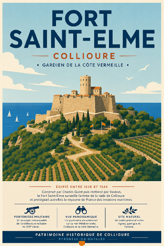Affiche illustrée du Fort Saint-Elme dans un style moderne simplifie