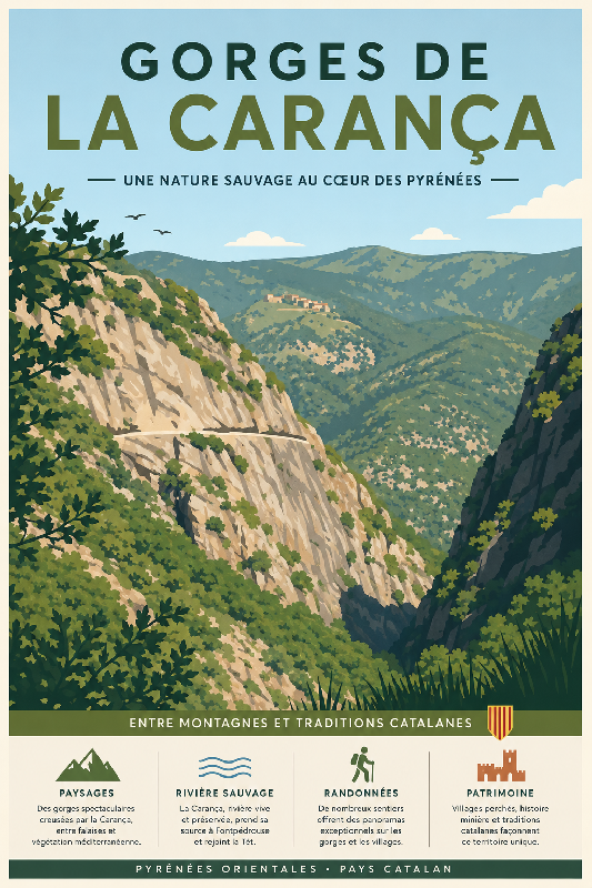 Affiche illustrée Gorges de la Carança dans un style moderne simplifie