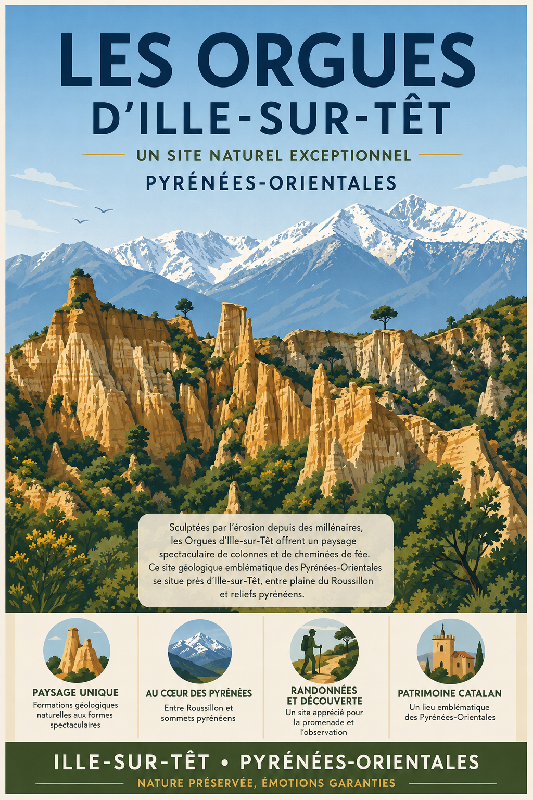 Affiche illustrée Orgues d'Ille-sur-Têt dans un style moderne simplifie